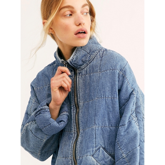 Free People Quilted Denim Oversized Dolman Jacket - Picture 4 of 16
